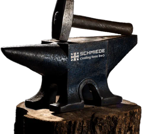 Glühendes Werkstück auf einem Amboss als Sinnbild für das Amboss-Framework